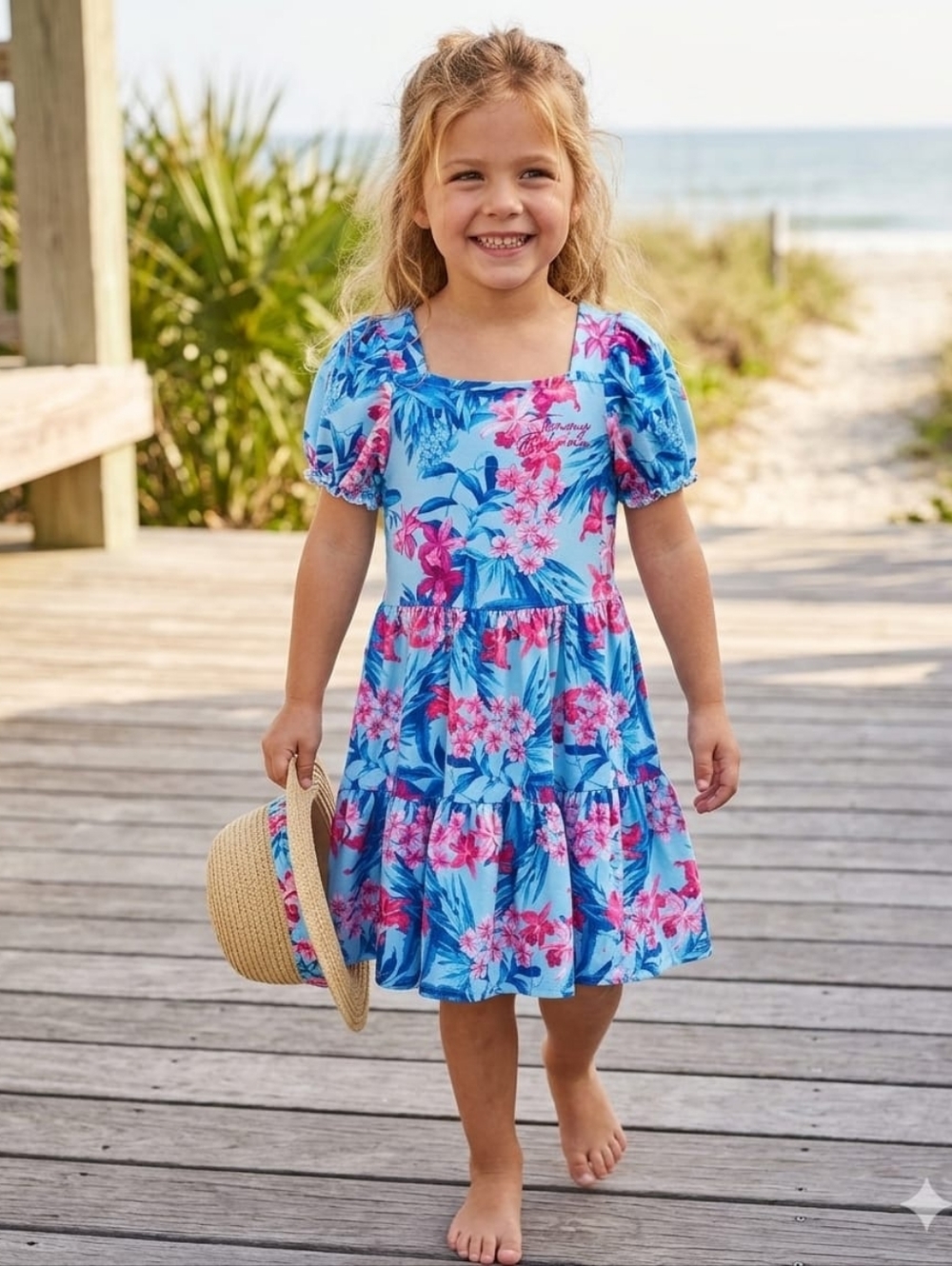 Floral Blue and Pink Kids Dress